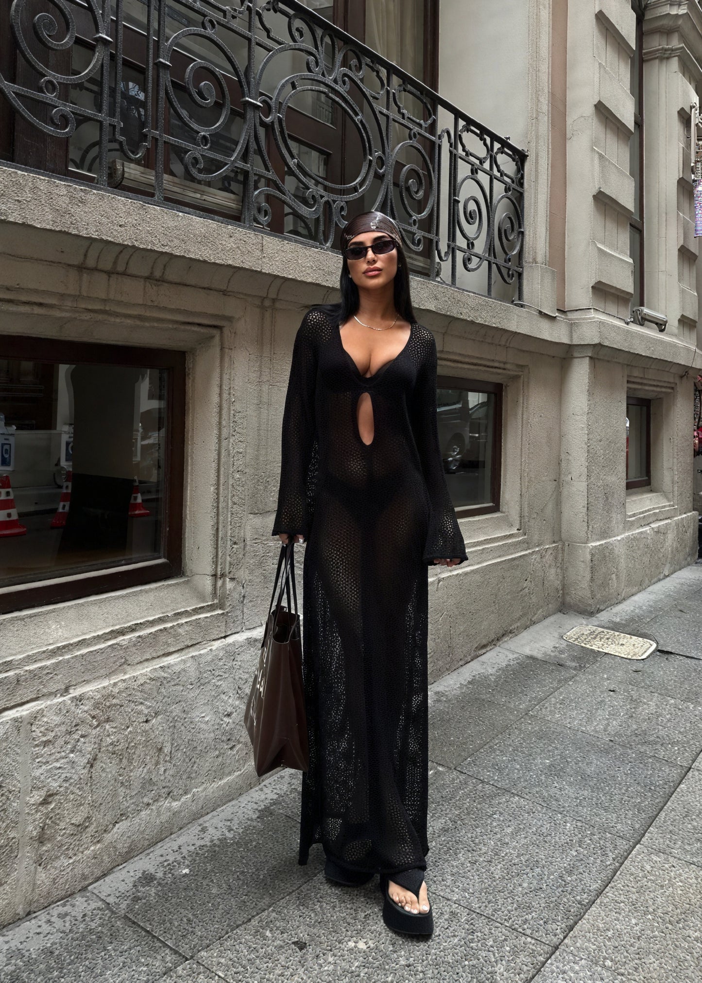 Women's Knit Maxi Dress – Sheer Long Sleeve with Cutout Detail-83803-8bdb5a37-c097-47a3-ac9b-88925d2b162b