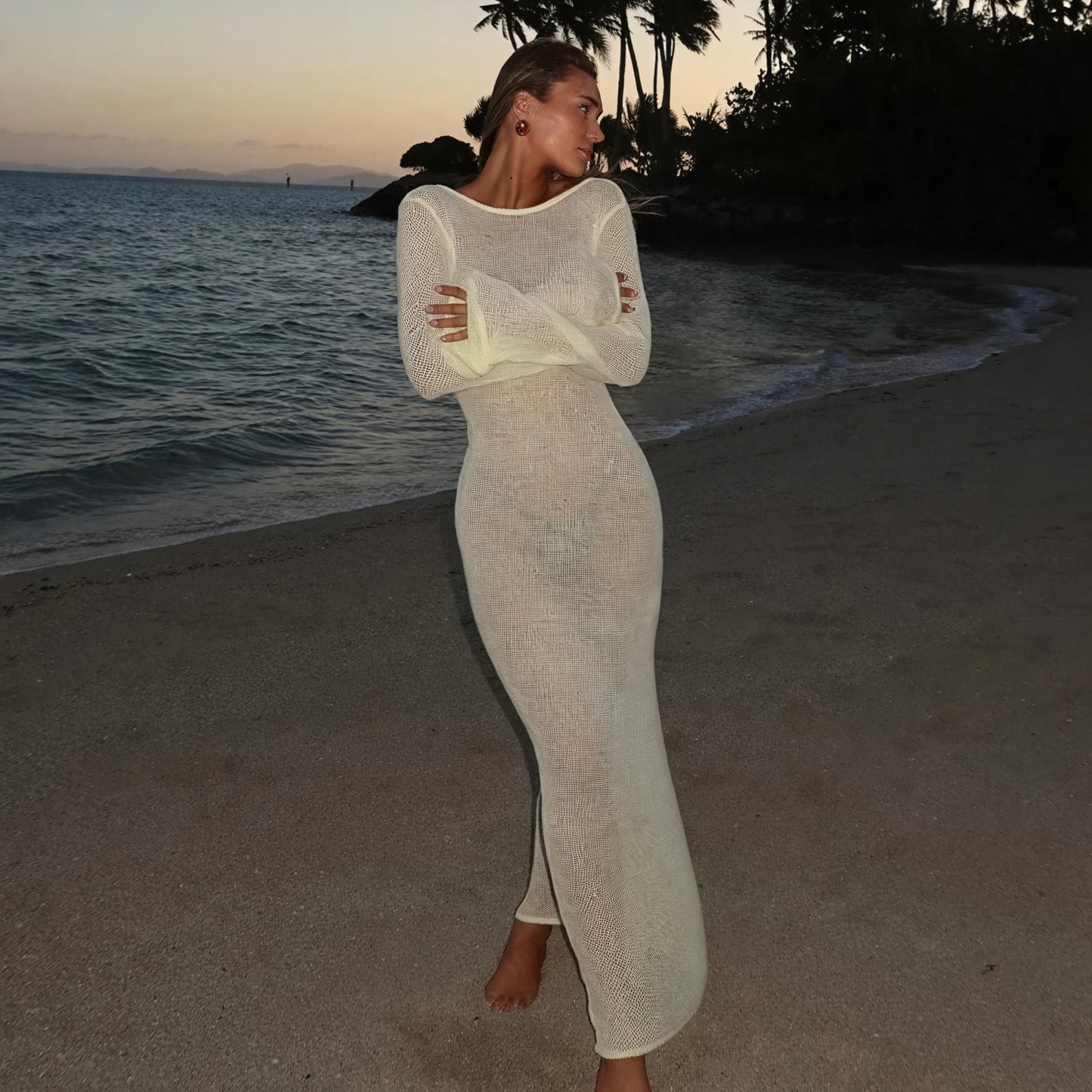 Women's Maxi Dress – Sheer Knit, Long Sleeve, Lightweight Cover-Up-83806-9b4a14d6-e950-4130-9407-6f6710ad7109
