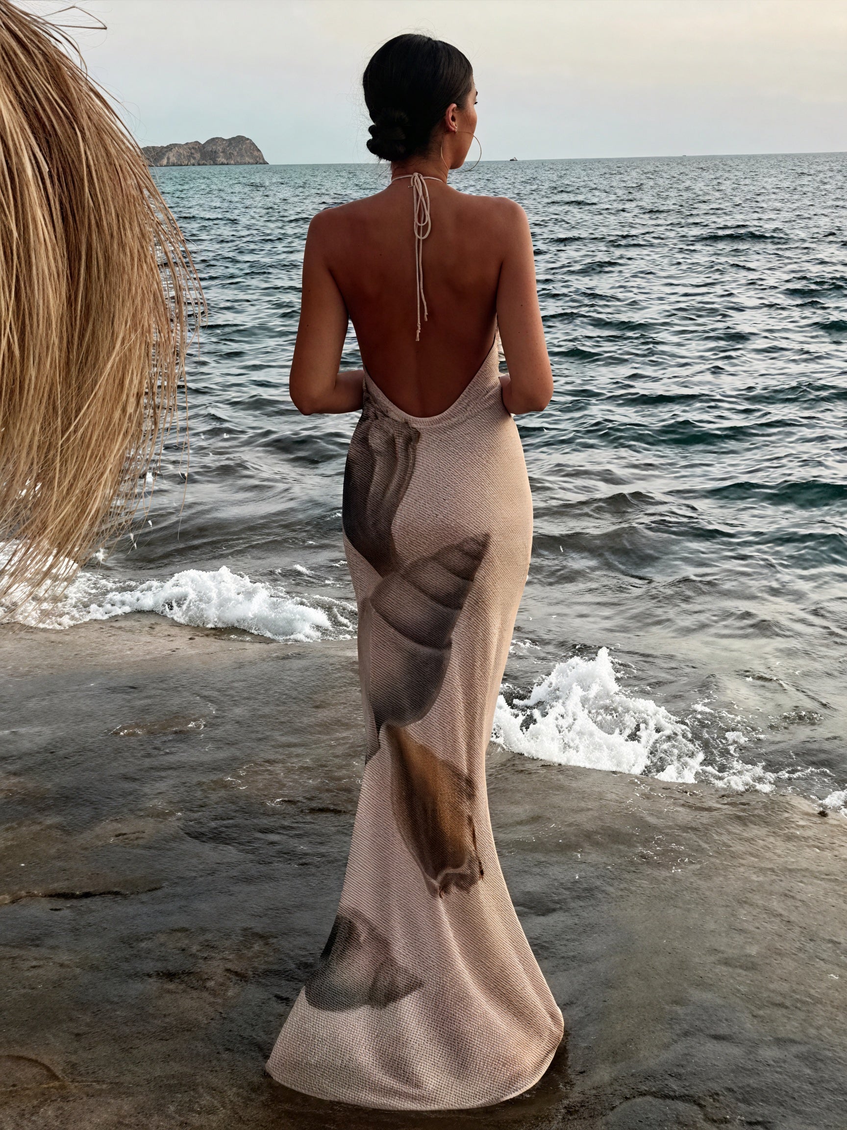 Women's Maxi Dress – Halter Neck, Unique Print, Textured, Floor-Length-83816-0ec536e5-70a4-4d3a-b26b-a332fab3287c