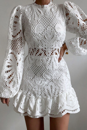 Women's Lace Long Sleeve Dress – Cutout, Ruffled Hem, Elegant-83325-858f4ad2-f7a4-491b-9d5a-0a66e173b50c