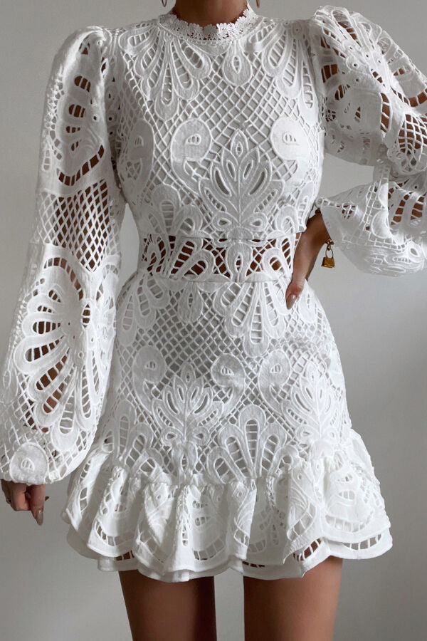 Women's Lace Long Sleeve Dress – Cutout, Ruffled Hem, Elegant-83325-858f4ad2-f7a4-491b-9d5a-0a66e173b50c