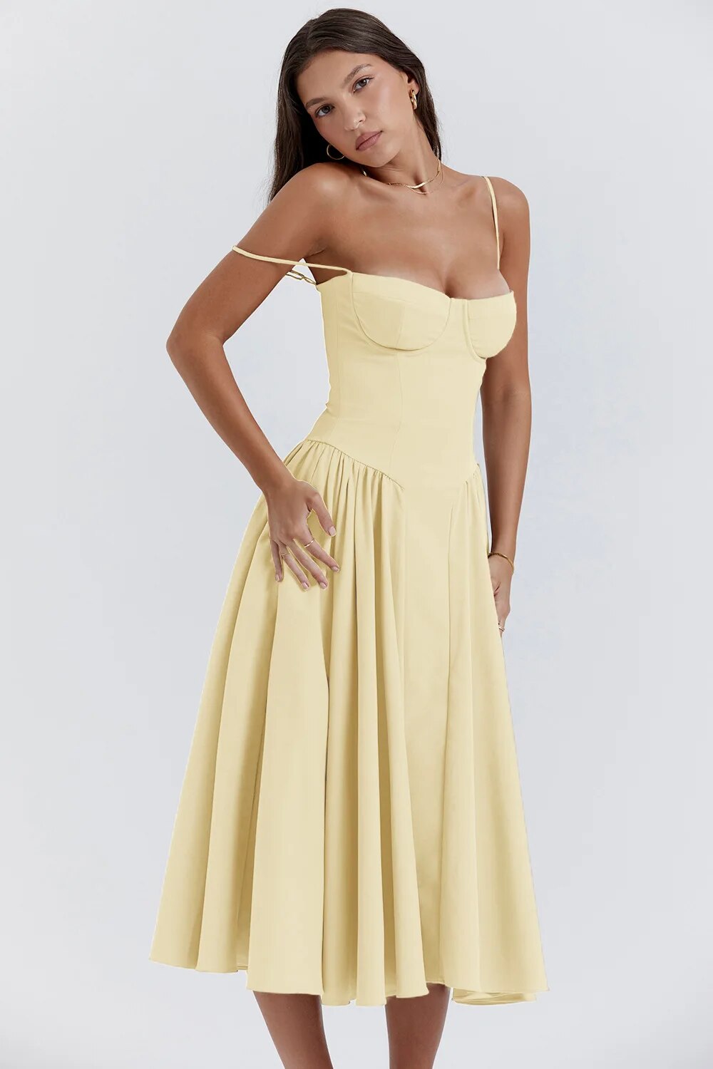 Women's Midi Dress – Pleated Skirt, Structured Bodice, Pockets-83506-862f6699-3c6a-418e-90eb-1c5c67bf9eb1