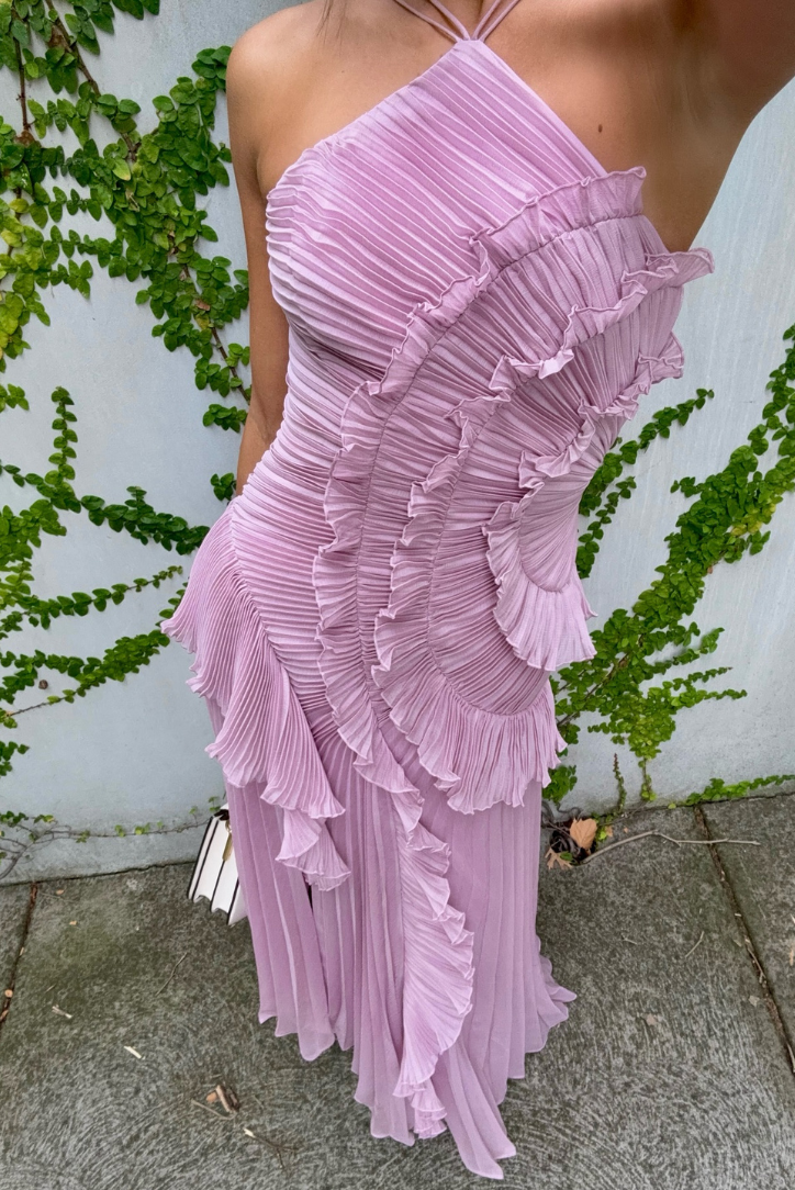 Women's Pleated Halter Dress – Ruffle Detail, Elegant Silhouette-83561-86455858-be4f-43a3-a012-c7e8025f5399