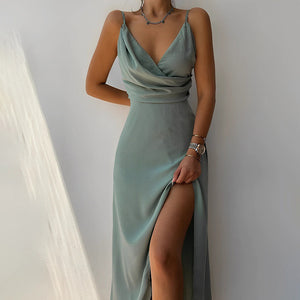 Cowl Neck Maxi Dress with High Slit