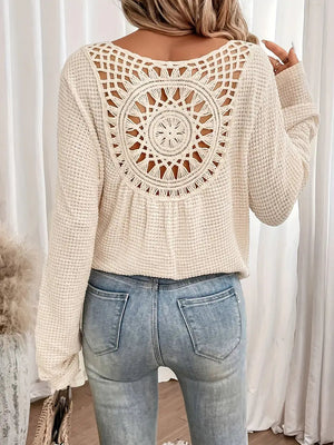 Waffle Knit Top - Open Crochet Back Detail
