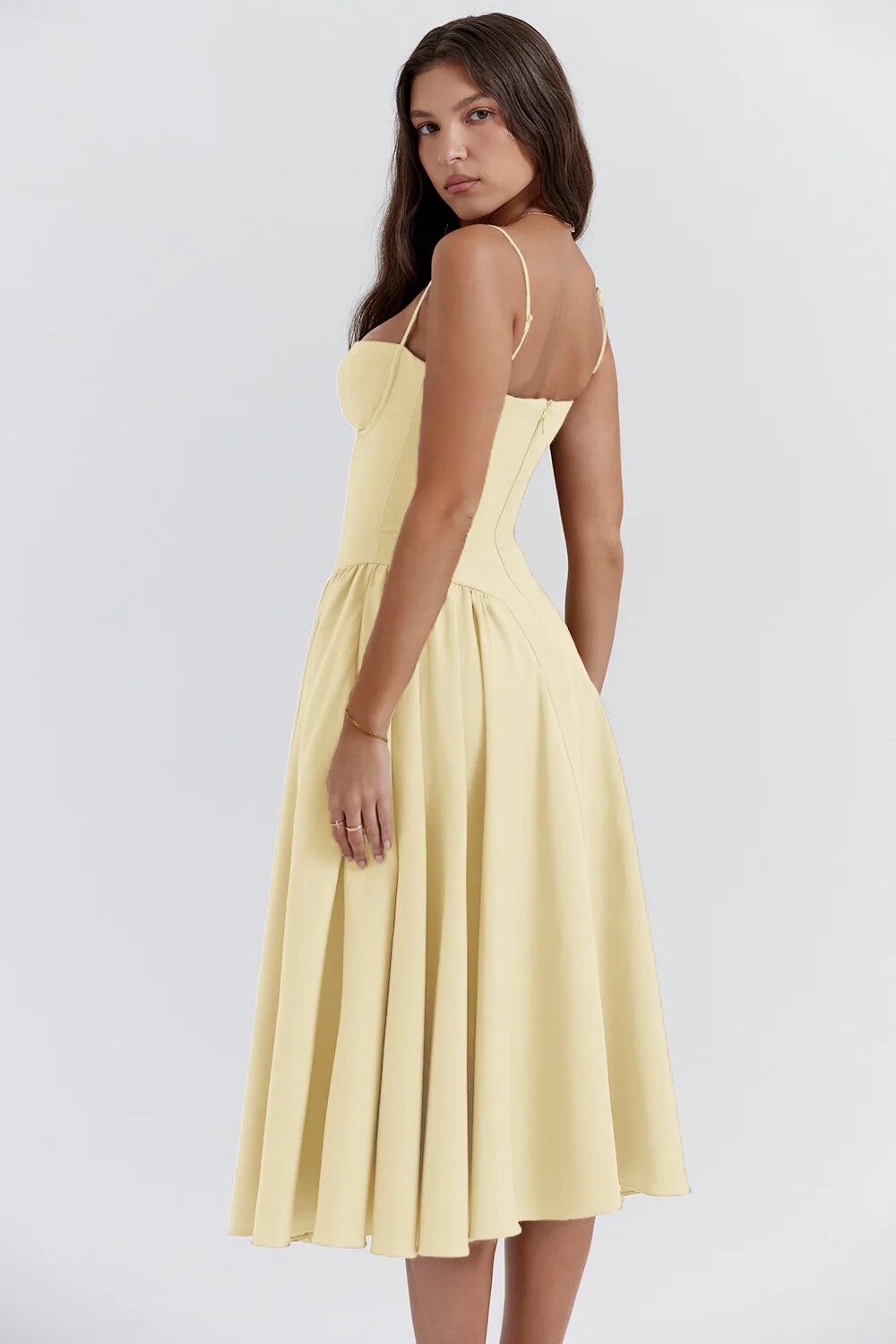 Women's Midi Dress – Pleated Skirt, Structured Bodice, Pockets-83506-8a7bcd37-e297-4c9c-9260-0a7cd7c2d8d3