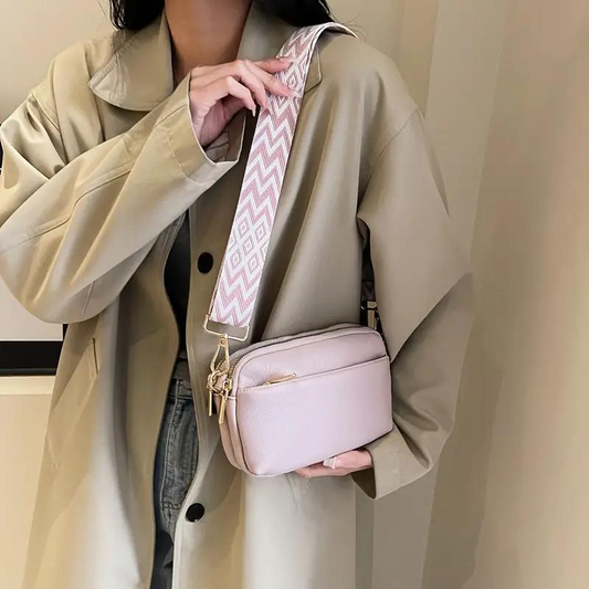 Patterned Strap Crossbody Bag with Gold Hardware