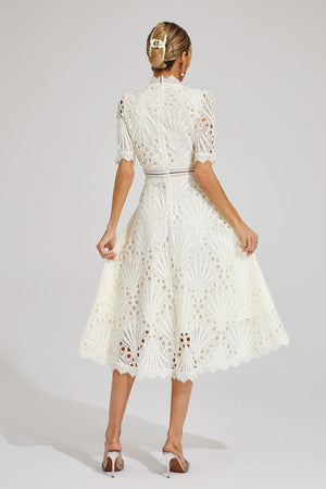 Women's Lace Midi Dress – High Neckline, Short Sleeve, Cut-Out Detail-83326-8d87309c-dca6-4ee5-bd79-4596d6144d1c