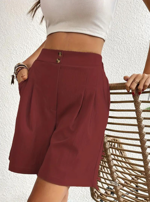 Women's High-Waist Pleated Shorts with Pockets – Versatile Style-82558-8f85da08-c947-4e9f-b475-7bfa83e1d57a