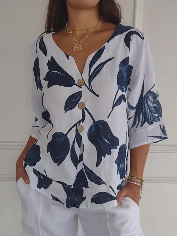 Floral Button-Down Top, Relaxed Fit