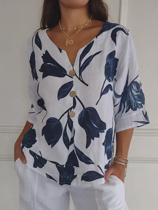 Floral Button-Down Top, Relaxed Fit