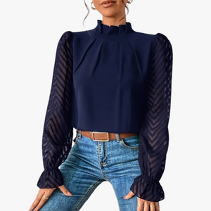 High Neck Blouse - Sheer Chevron Sleeves