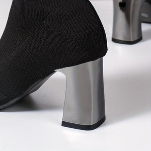 Knit Ankle Boots with Geometric Heel