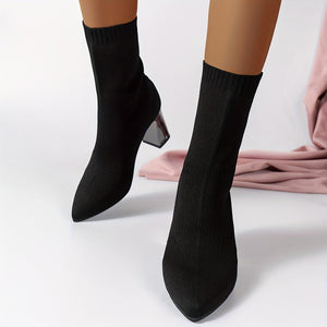 Knit Ankle Boots with Geometric Heel