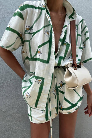 Geometric Print Loungewear Set - Two-Piece