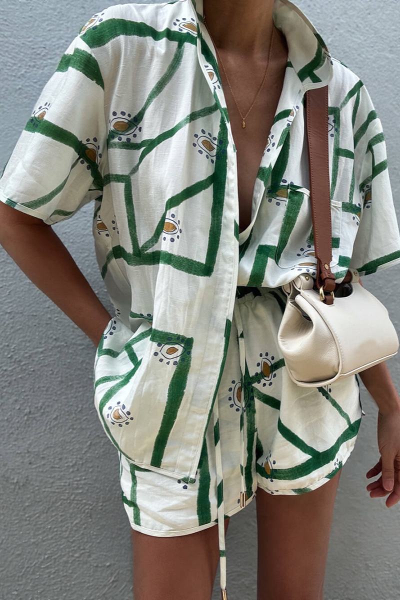 Geometric Print Loungewear Set - Two-Piece