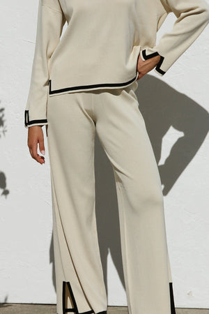Relaxed Knit Set - Wide Leg Pants, Cream