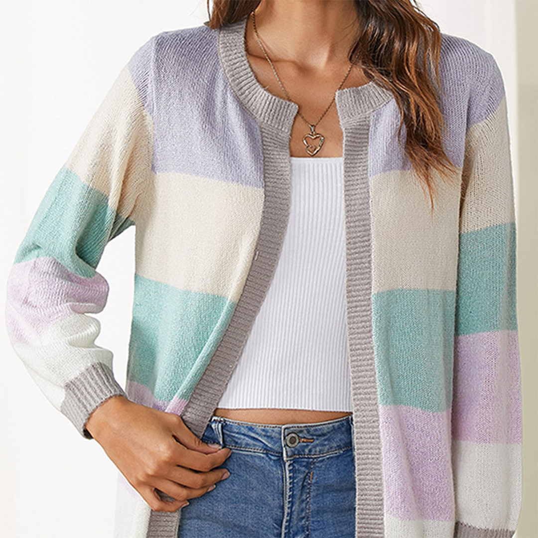 Women's Cardigan – Open Front Striped Color Block Knit, Long Sleeve, Oxford Clothing-74430-9738c155-0a4d-405d-b4e5-2f7035a5e7c6