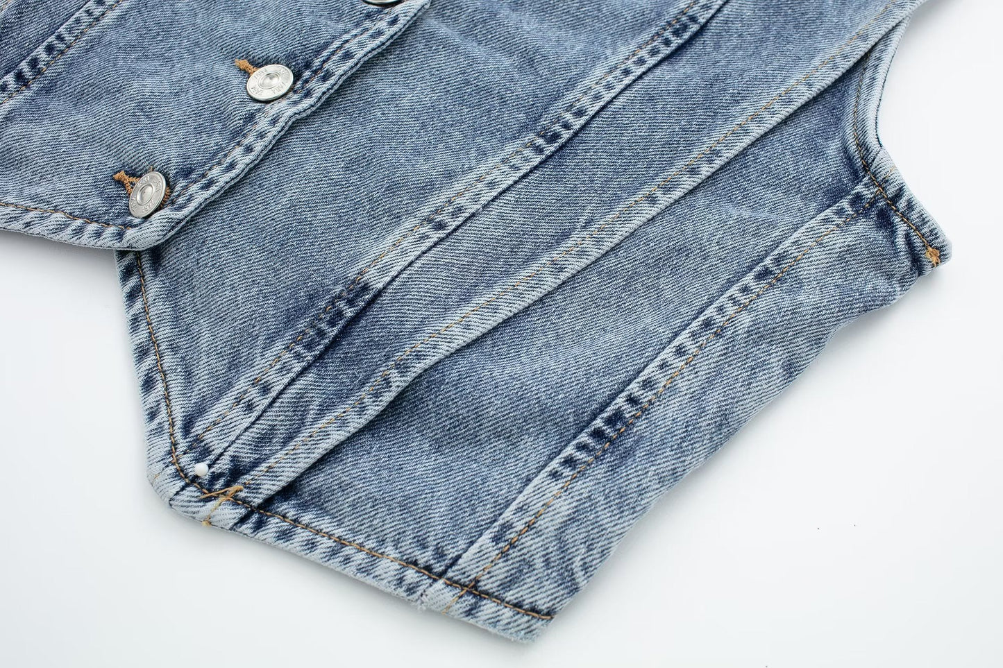 Structured Denim Vest with V-Neck Detail