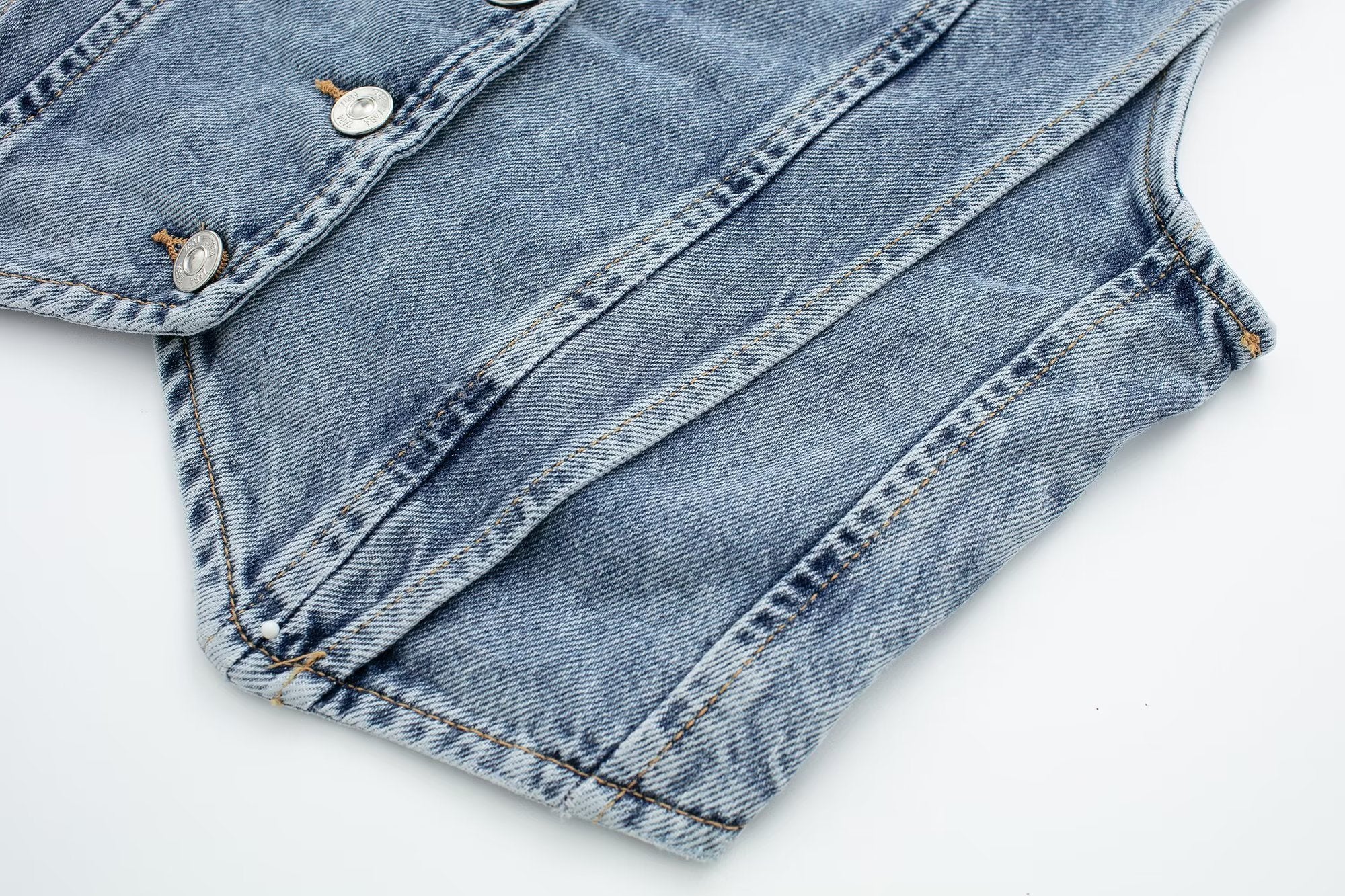 Structured Denim Vest with V-Neck Detail