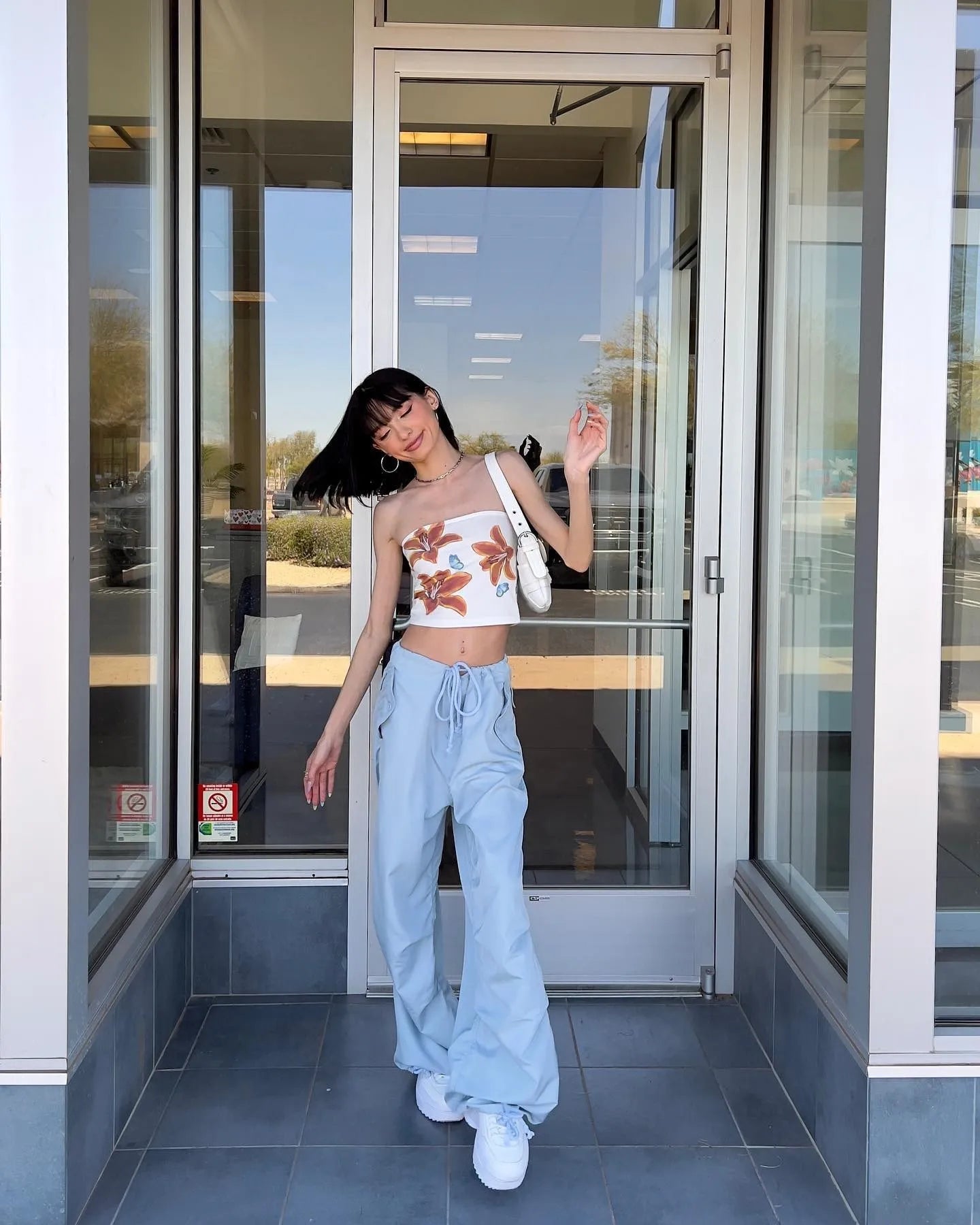Floral Tube Top with Butterfly Accents