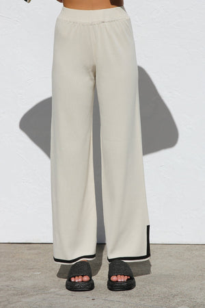 Relaxed Knit Set - Wide Leg Pants, Cream