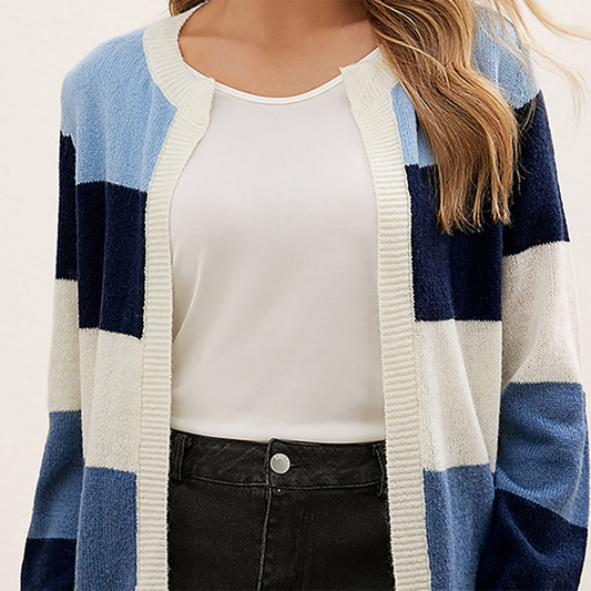 Women's Cardigan – Open Front Striped Color Block Knit, Long Sleeve, Oxford Clothing-74430-9c93f468-1f42-44e9-ae24-15b1063d5fd5