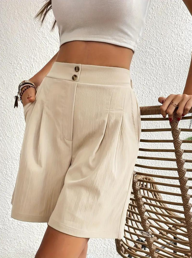 Women's High-Waist Pleated Shorts with Pockets – Versatile Style-82558-9cb62cda-957e-40e3-9bfe-f2eae9ac5575