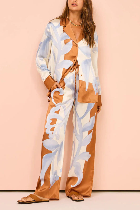 Floral Pajama Set - Relaxed Fit, Cream