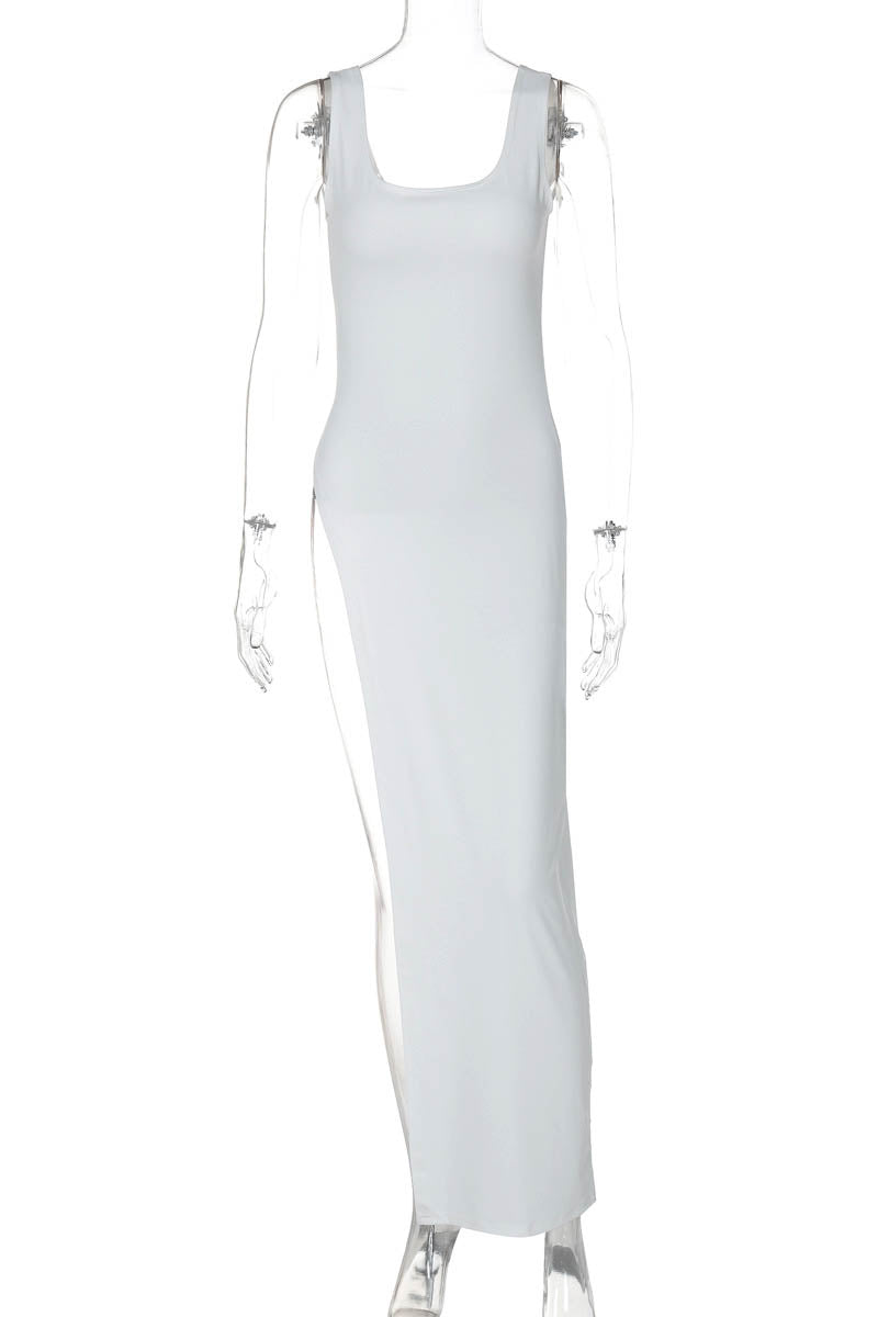 Fitted Top - Asymmetrical Slit, Sleeveless Design