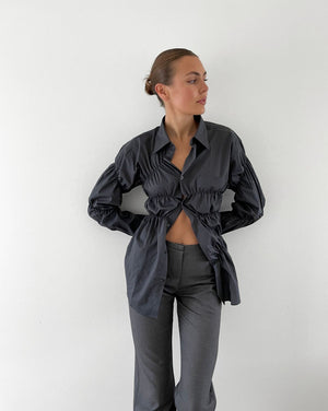 Women's Button-Down Shirt with Gathered Waist & Cuffs – Elegant Style-83304-9fa3686e-fd2c-402f-bea0-5b1cf9b69c28