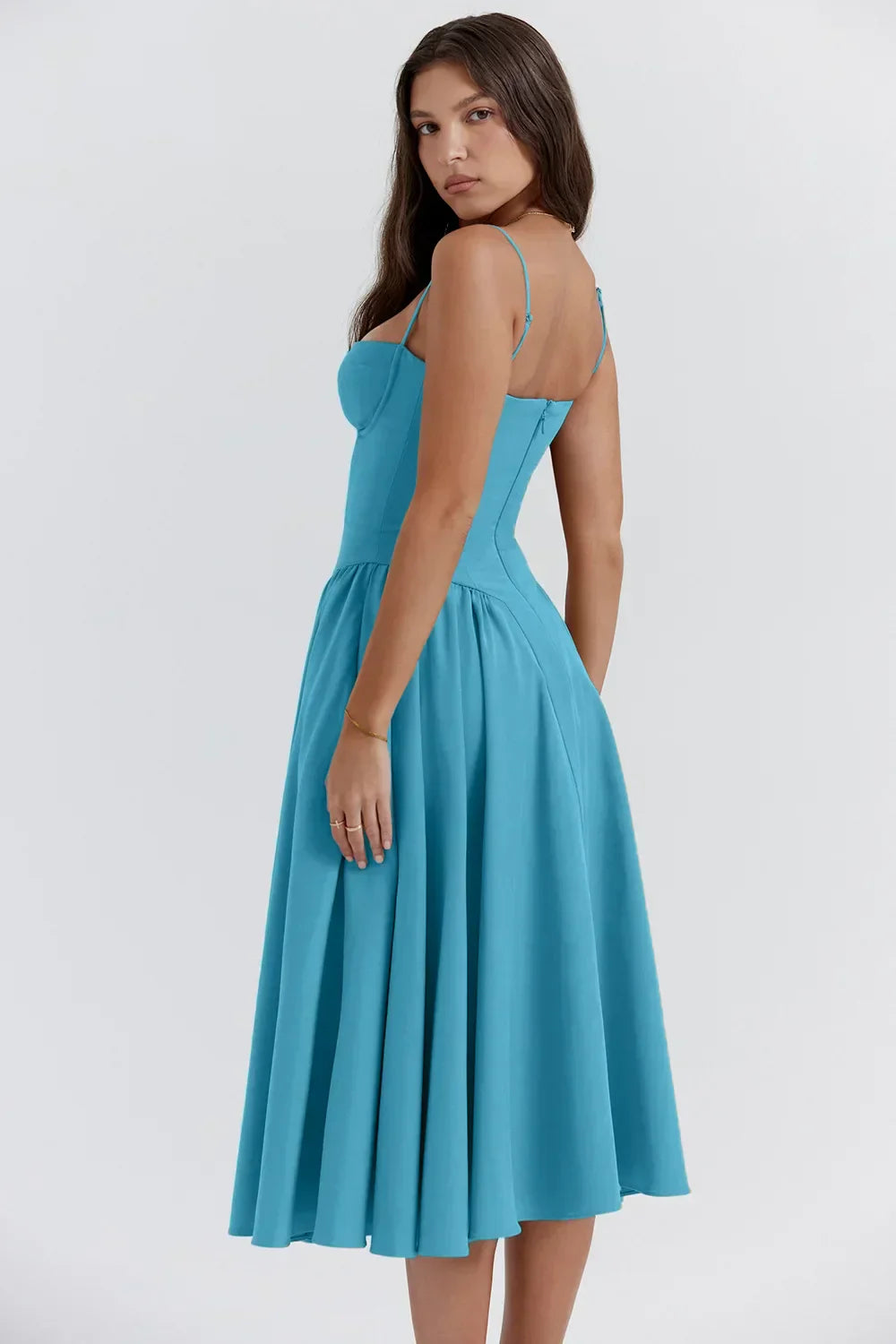 Women's Midi Dress – Pleated Skirt, Structured Bodice, Pockets-83506-9fcfcca2-3133-4c2d-b2b6-7ef4783de066