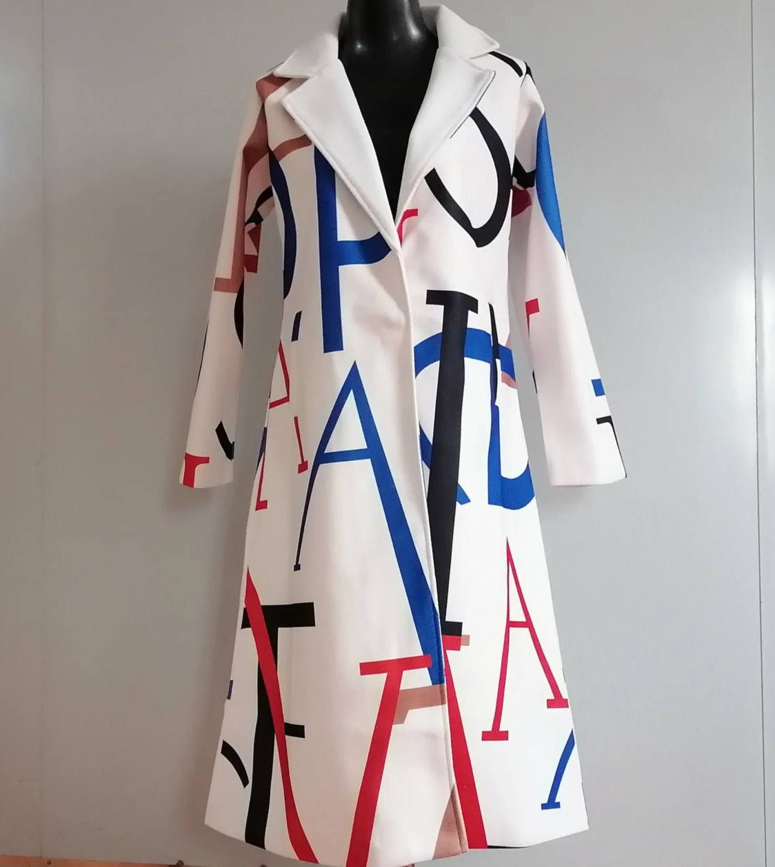 Women's Coat – Cream Wool Blend, Bold Lettering, Relaxed Fit, Oversized Sleeves-55072-59499662115159