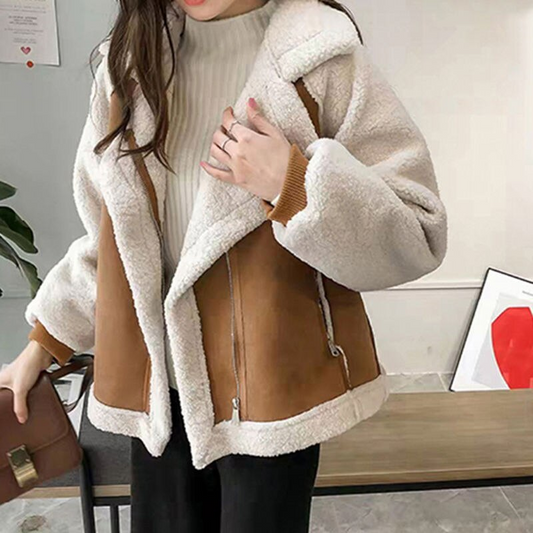 Women's Coat – Two-Tone Faux Shearling, Suede-Like Exterior, Wide Lapel Collar, Oxford Clothing-50497-df5d1547-0039-4389-b3d9-6fb885bc9f9b