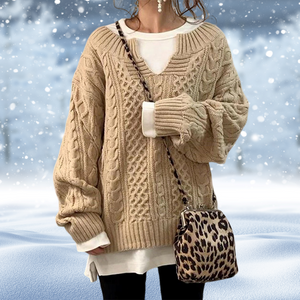 Women's Sweater, Cable Knit, V-Neck, Chunky Texture-53262-efad0271-ea68-485c-995b-a6149e839b07