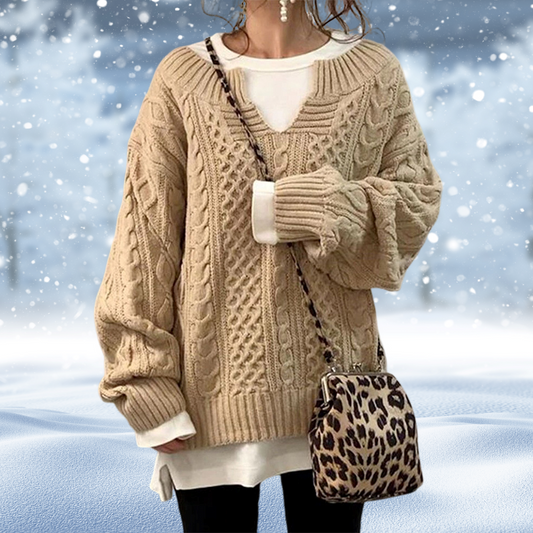 Women's Sweater, Cable Knit, V-Neck, Chunky Texture-53262-efad0271-ea68-485c-995b-a6149e839b07