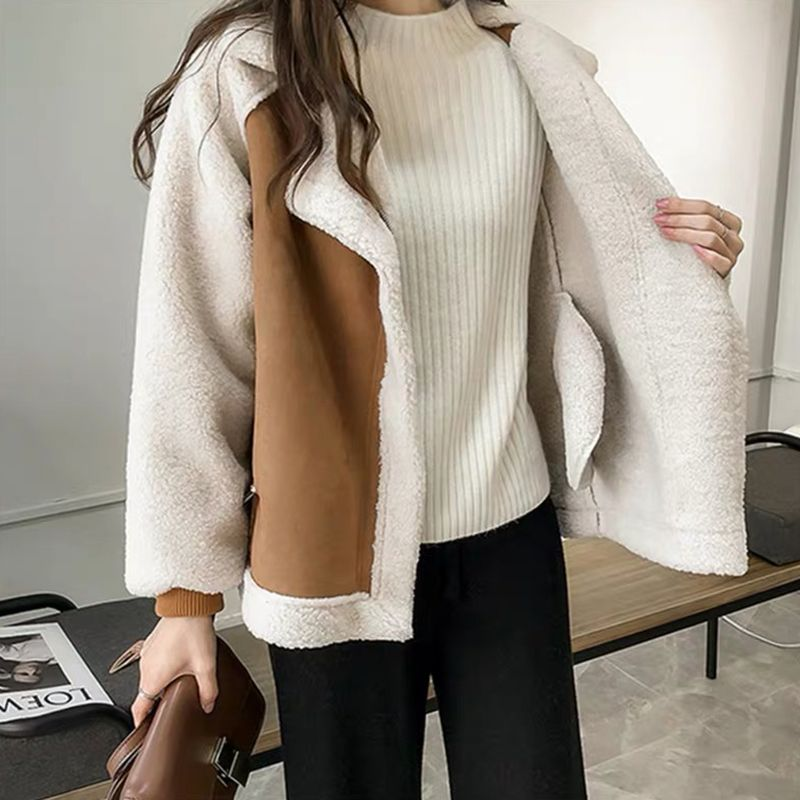 Women's Coat – Two-Tone Faux Shearling, Suede-Like Exterior, Wide Lapel Collar, Oxford Clothing-50497-33276c80-6464-4c6c-b079-94036657b760