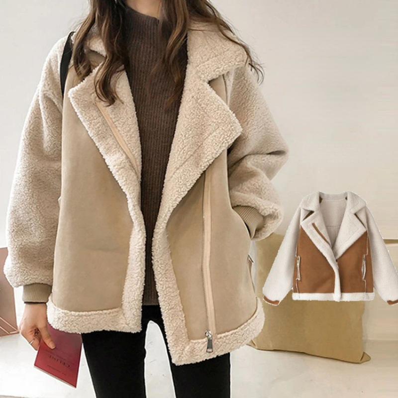 Women's Coat – Two-Tone Faux Shearling, Suede-Like Exterior, Wide Lapel Collar, Oxford Clothing-50497-81840c9e-7d9e-4d2a-9390-739ba8acf44d