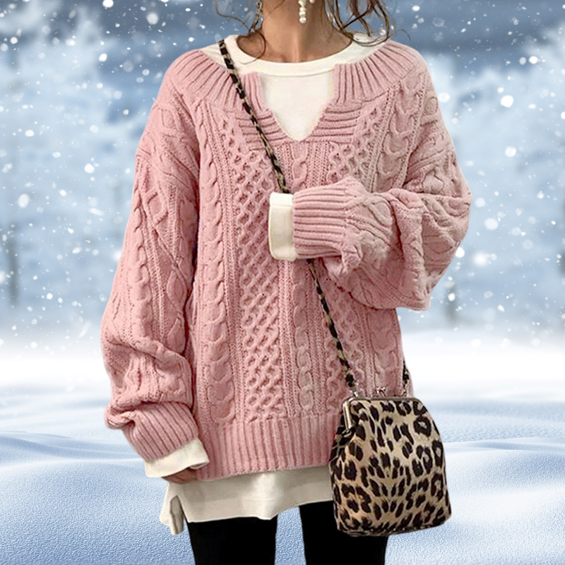 Women's Sweater, Cable Knit, V-Neck, Chunky Texture-53262-498f32b6-086e-479b-9768-31e920504c96