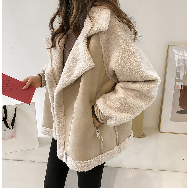 Women's Coat – Two-Tone Faux Shearling, Suede-Like Exterior, Wide Lapel Collar, Oxford Clothing-50497-c43cf240-4d37-4af7-99b5-75383aed921b