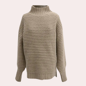 Women's Sweater – Off-White Chunky Knit, High Turtleneck, Oversized Sleeves, Cotton Acrylic Blend-54883-58562562982218