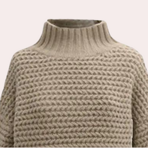 Women's Sweater – Off-White Chunky Knit, High Turtleneck, Oversized Sleeves, Cotton Acrylic Blend-54883-58562563735882
