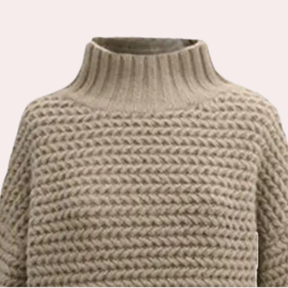 Women's Sweater – Off-White Chunky Knit, High Turtleneck, Oversized Sleeves, Cotton Acrylic Blend-54883-58562563735882