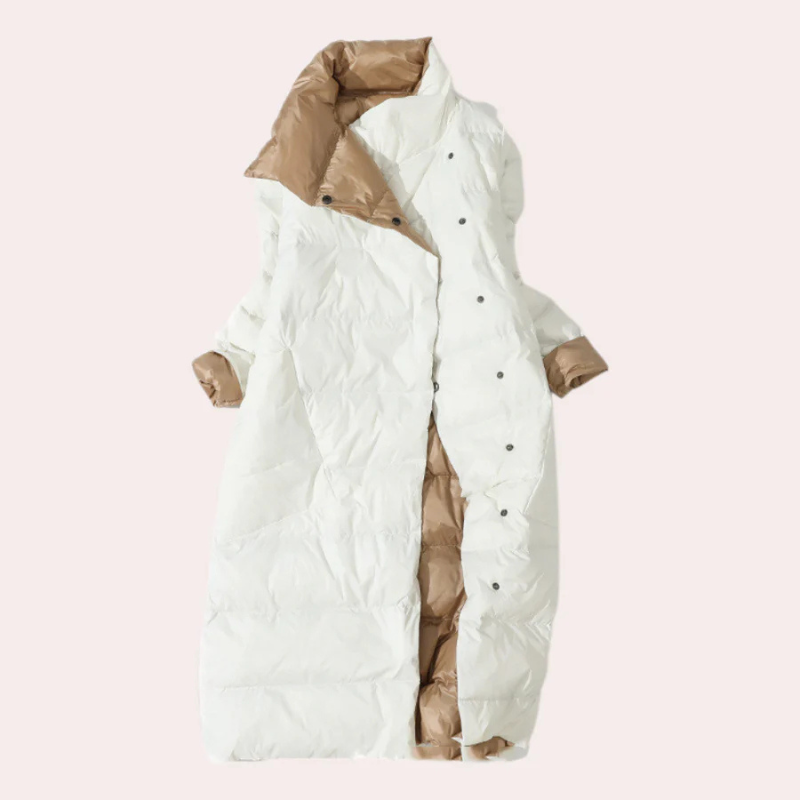 Women's Two-Tone Puffer Coat – Mid-Calf, Oversized, Insulated Polyester-54885-58562550661450