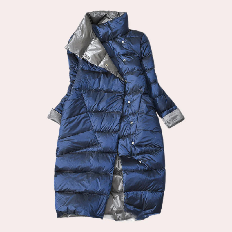 Women's Two-Tone Puffer Coat – Mid-Calf, Oversized, Insulated Polyester-54885-58562551677258
