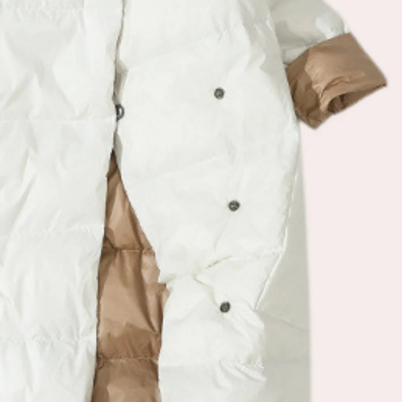 Women's Two-Tone Puffer Coat – Mid-Calf, Oversized, Insulated Polyester-54885-58562551808330