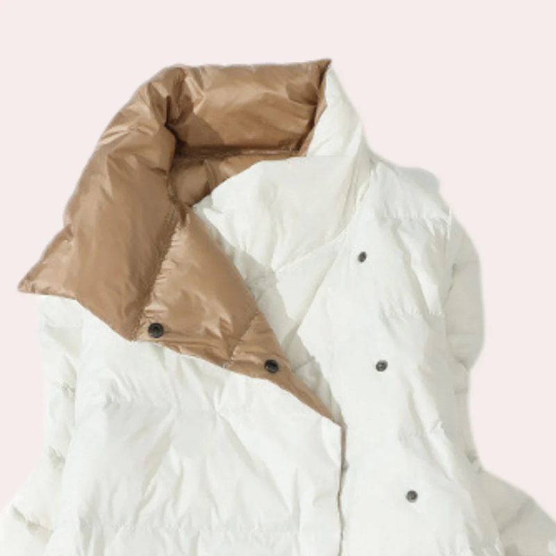 Women's Two-Tone Puffer Coat – Mid-Calf, Oversized, Insulated Polyester-54885-58562553184586