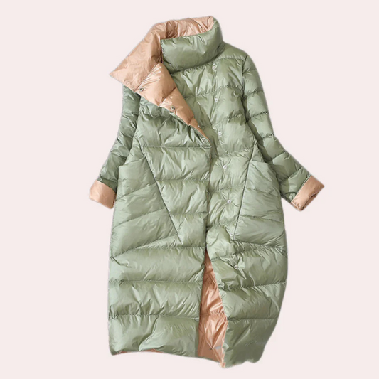 Women's Two-Tone Puffer Coat – Mid-Calf, Oversized, Insulated Polyester-54885-58562550497610