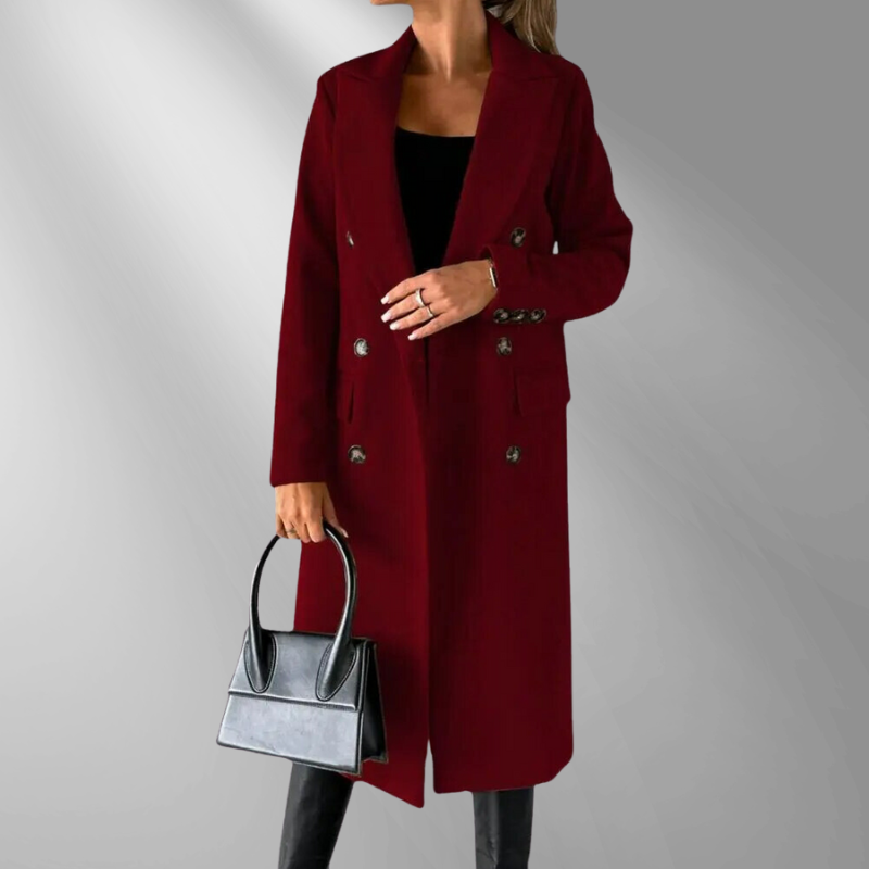 Women's Double-Breasted Tailored Coat – Wool Blend, Notched Lapel, Mid-Calf Length, Gray/Camel/Black-55035-59519544459607