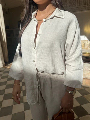 Women's Linen Two-Piece Outfit – Relaxed Button-Down Shirt & Pants Set, Basicfold-82126-a15c7c41-1828-43c7-ac0d-8868597baea5